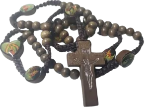 Drevený ruženec s ikonkami tmavý