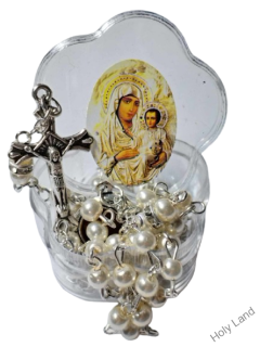 Ruženec biele perleťové guličky